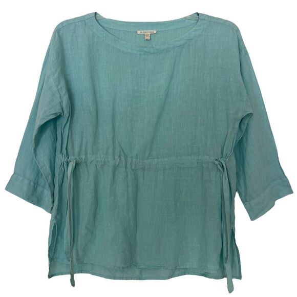 Eileen Fisher Organic Linen Tunic Size XS Handkerchief Drawstring Top Aqua Blue - Picture 1 of 9